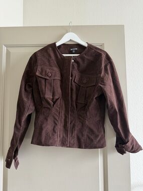PrettyLittleThing Chocolate Faux Suede Covered Button Cinch Waist Jacket